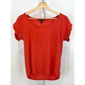 EILEEN FISHER Silk Cap Sleeve Top Scoop Neck Red Orange Petite PP